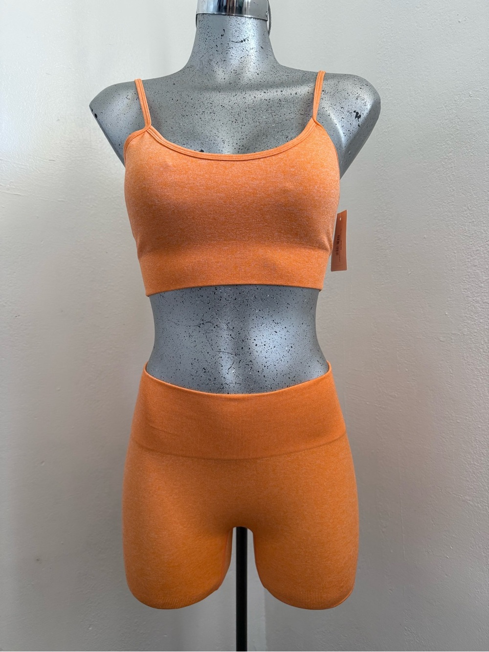 Seamless Orange Crop Bralette & High-Waist Shorts Set